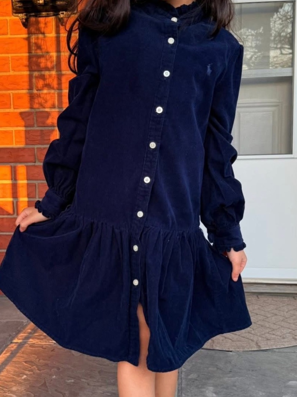 KIDS -Ralph Lauren Navy Corduroy Button-Front Mini Dress